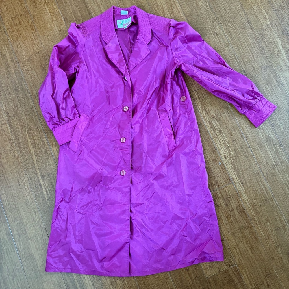 VINTAGE MAGENTA TOTES NYLON TRENCH COAT BUTTON DOWN SIZE 10